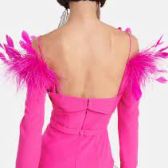 Safiyaa Vittoria Off the Shoulder Feather Dress Pink Midi Dress US sz 2 (FR 34) - Picture 4 of 12